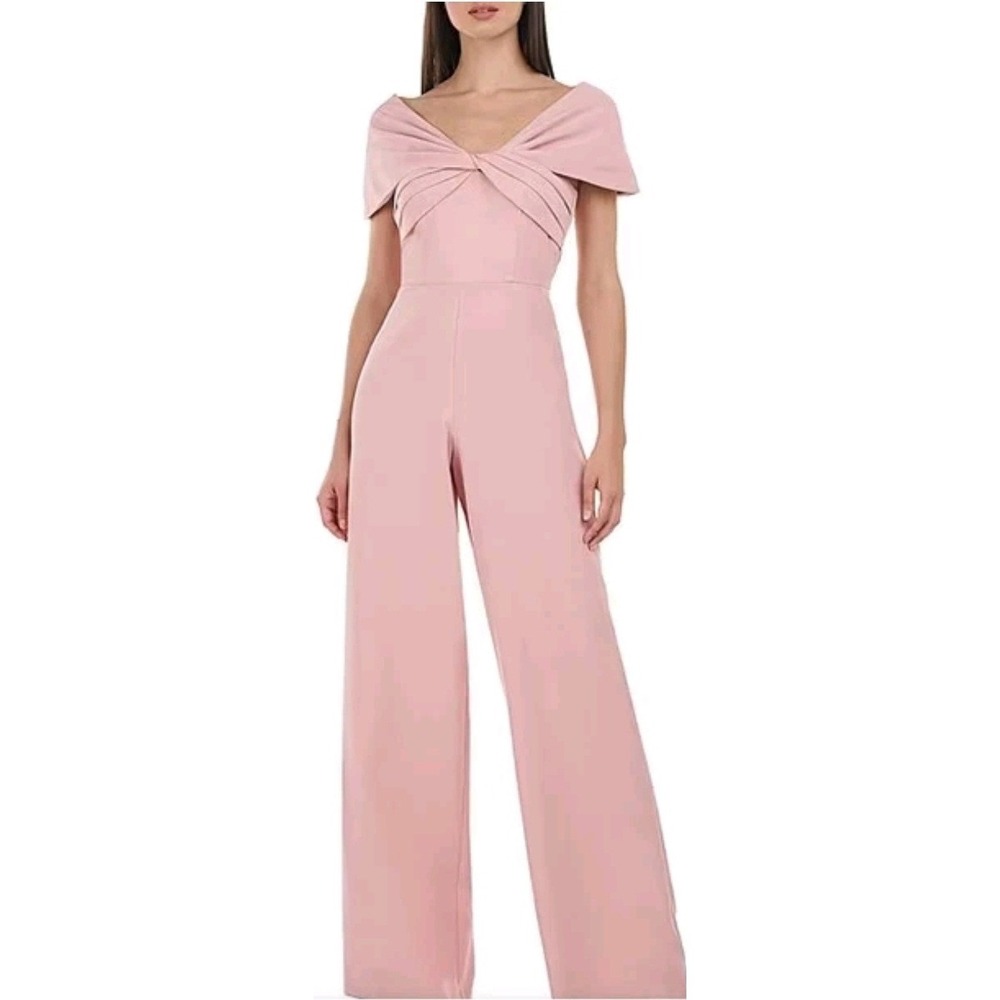 JS Collections Pink Off Shoulder Wide Leg Jumpsuit Size 8 Twist Front